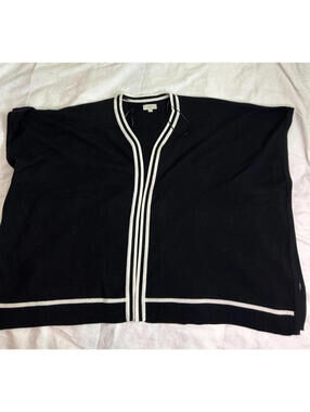 LOFT Black & White Tipped Open Front Cardigan V-Neck Medium/Large